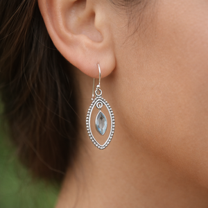 Blue Topaz Gemstone 925 Sterling Silver Handmade Dangle Earrings Boho Oval Shape Drop Hook Earrings Women Jewelry Gift <b>Sister</b> - Product Image 2