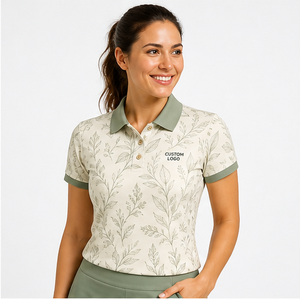 Polo Personalizado para Mujer con Hojas Botánicas en Color Marfil, de Secado Rápido, Transpirable, Manga Corta, Uniforme para Golf y Resort, WPS-0789 - Product Image 3