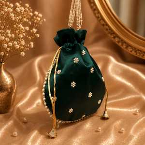 Bolso Potli Bordado con Cuentas de la Mejor Calidad para Mujer, con Artesanía India Hecha a Mano, para Vestidos de Novia, Regalos de Boda - Product Image 5