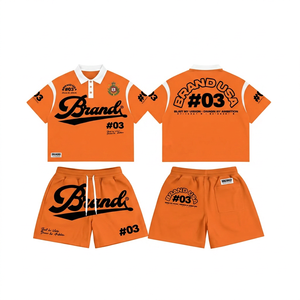 ชุดเสื้อโปโลและกางเกงขาสั้นสีเขียวสำหรับผู้ชาย ชุดลำลองสำหรับฤดูร้อน พิมพ์ลายโลโก้สีเหลือง ชุดผ้าฝ้ายระบายอากาศได้ดี - Product Image 5
