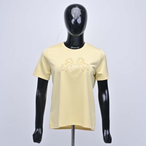 Women's Pale Yellow 100% Cotton Jersey Crew Neck Short Sleeve <b>T</b>-<b>Shirt</b> Regular Fit <b>Sequin</b> Embroidery Casual Breathable All - Product Image 1