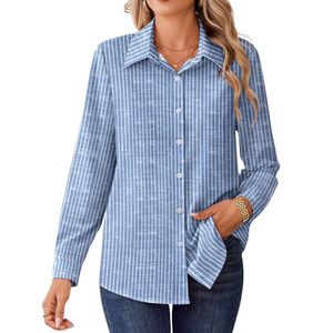 Camisa de Trabajo de Algodón con Estampado Floral Rojo Personalizada para Mujer, Talla Pequeña, Manga Larga, Cierre de Botones, Blusa de Oficina, Ropa Casual de Negocios - Product Image 5