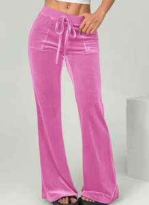 Pantalon évasé rose taille haute avec cordon de serrage, taille élastique et poches, coupe décontractée ample, longueur intégrale, style sportif, toutes saisons pour femme - Product Image 3