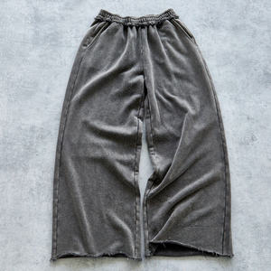 2026 High Quality Vintage Men's Rhinestone Sweatpants Elastic Waist 100%Cotton Distressed Washed Wide Leg Sweatpants Trousers - Product Image 4