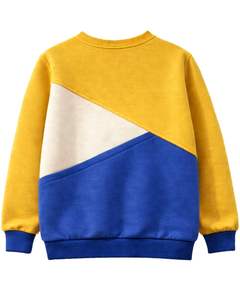 Sudadera personalizada amarilla y azul real para mujer, con bloques de color, cuello redondo, estilo casual, holgada, de invierno, top de moda personalizado. - Product Image 2