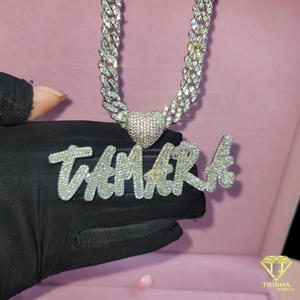 Personalized Hip Hop <b>Name</b> Pendant Moissanite Diamond Necklace Bling Cuban <b>Chain</b> Jewelry Gift - Product Image 3