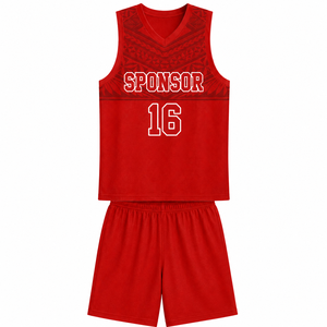 Conjunto de Uniforme de Baloncesto Personalizado, Camiseta Deportiva Roja sin Mangas y Pantalones Cortos para Entrenamiento y Partido - Product Image 1