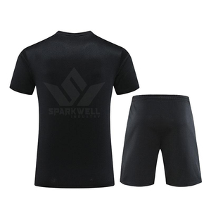 Men's Black Sports T Shirt and Shorts <b>Set</b> Crew Neck Quick Dry <b>Knitted</b> Polyester Spandex Workout Activewear - Product Image 1