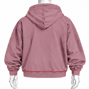 Sweat à capuche rose poudré brodé Indus, broderie florale traditionnelle, poche kangourou, coupe oversize, streetwear décontracté - Product Image 2