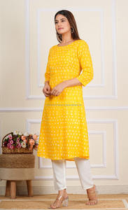 Vestido de Kurta de algodón con estampado de bloque de mano de diseñador indio tradicional, Ropa Étnica hecha a mano para mujer, ropa regional - Product Image 3