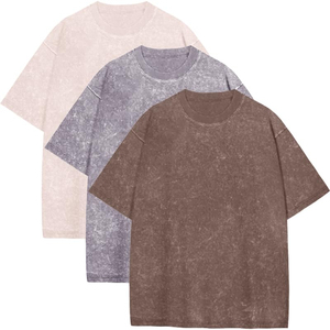 เสื้อยืดคอตตอนวินเทจฟอกสีแบบขายส่ง 250 กรัม ทรงโอเวอร์ไซส์ ทรงบ็อกซี่ คอกลม สีพื้น ผ้าเจอร์ซีย์ สวมใส่สบายสำหรับผู้ชาย - Product Image 2