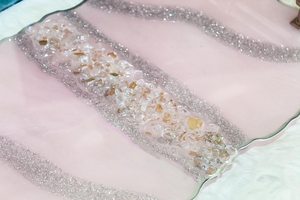 Handmade Sparkly Silver Glitter Resin <b>Tray</b> with Crystal Silver Handles, Luxury Handmade <b>Vanity</b> W/Crystals, Coffee Table Decor - Product Image 2