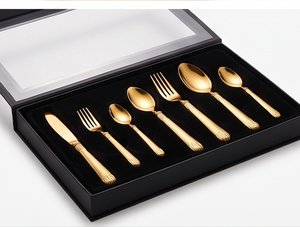 Elegant <b>Gold</b> Plated Metal Flatware Set With Textured Handles Knife Fork Spoon <b>Teaspoon</b> Dishwasher Safe Wedding Party Use - Product Image 6