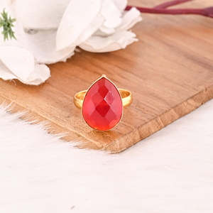 Adjustable Gold Plated Garnet Hydro <b>Brass</b> Gemstone <b>Ring</b> for Women - Product Image 2