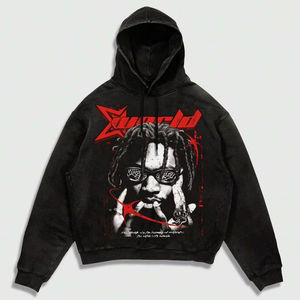 เสื้อฮู้ดดี้สตรีทแวร์ผ้าคอตตอนหนานุ่มทรงโอเวอร์ไซส์สำหรับทุกเพศ พร้อมปักลายพิมพ์โลโก้ตามสั่ง - Product Image 2
