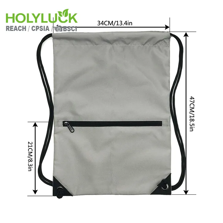 Holyluck promotional eco friendly draw string bags custom logo drawstring backpack with zipper premium