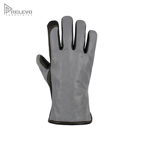 Gants de soudage industriels personnalisés, bicolores noir-gris, en cuir pleine fleur, résistants à la chaleur, avec manchette longue - Product Image 1
