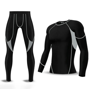 Conjunto Deportivo de Compresión para Hombre, Colores Personalizados, Camiseta de Manga Larga con Cuello Redondo, Pantalones con Cintura Elástica, Ajuste Deportivo, Tela de 400g - Product Image 1