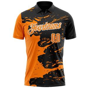 Custom Golf Apparel <b>Polo</b> Shirt Moisture Wicking Polyester Pique Fabric Short Sleeve <b>Orange</b> Black Shirt - Product Image 2