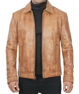 Bright Colors Fine Quality Soft Touch Cowhide Leather Winter High Street Stand Windproof Breathable <b>Slim</b> <b>Fit</b> Fashion <b>Jacket</b> - Product Image 4