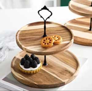 Small Wooden & Metal Eco-Friendly Handmade Cake Stand with Black Pedestal Rustic Cupcake Display Wholesale for Bakery & Events. - Product Image 2
