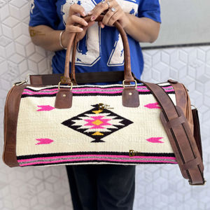 Bolsos de Viaje Grandes de Cuero Genuino con Diseño Azteca Estilo Vintage Hechos a Mano, Bolsos de Lona con Patrón Occidental de Diseñador, Multiusos - Product Image 1