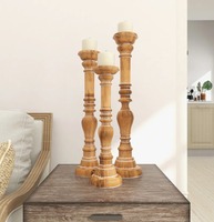Ensemble de 3 porte-bougies en bois au fini naturel, élégants supports décoratifs rustiques pour salon, chambre à coucher au prix le plus bas