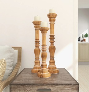 Natural Finish Wooden Candle Holder Set of 3, Elegant <b>Rustic</b> Decorative Candle Stands for Living Room, Bedroom At Cheapest Price - Product Image 1