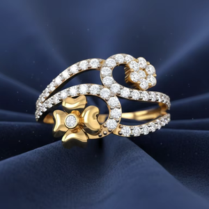 Nouvelle conception élégante, bague double à motif floral, or bicolore, anniversaire, romantique, bijoux fins, cadeau pour elle - Product Image 3