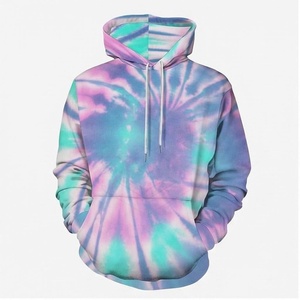 Sweat-shirt à capuche unisexe tie-dye, coupe classique, tricoté, décontracté, pull-over de printemps avec poche avant, design multicolore - Product Image 1
