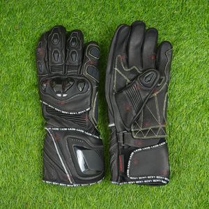 Gants de moto en cuir de vachette véritable aniline de qualité supérieure, avec manchette longue, bordure réfléchissante, protection rigide des phalanges, pour la conduite urbaine, le tourisme et la course. - Product Image 2