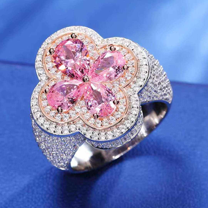 Moissanite Diamond Flower <b>Ring</b> <b>925</b> <b>Silver</b> Pink Stone Luxury Engagement Wedding <b>Ring</b> Sparkling Jewelry Gift for Women - Product Image 3