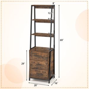 Multifunctional Tall Bookcase with Open <b>Shelves</b> and Storage Drawers - Product Image 3