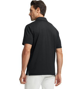 Polo classique noir à manches courtes, design moderne avec bande contrastante sur la poitrine, tissu polyester léger de qualité supérieure, confort toute la journée. - Product Image 3