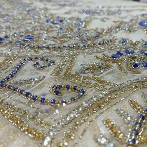 ผ้าลูกไม้ปักลายดอกไม้ประดับคริสตัลและลูกปัดอย่างดี งานฝีมือประณีต หรูหรา คลาสสิก เหมาะสำหรับชุดเจ้าสาว ราคาโรงงาน - Product Image 2