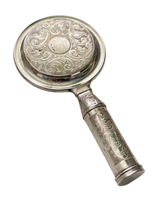 Silver Handheld <b>Vanity</b> <b>Mirror</b> with Ornate Engraved Handle Round Decorative Makeup <b>Mirror</b> Traditional Design Metal Frame - Product Image 4