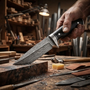 Cuchillo de Caza Hecho a Mano de Acero de Damasco, Hoja Fija Profesional, Mango de Madera, Personalización OEM, Agarre Cómodo - Product Image 4