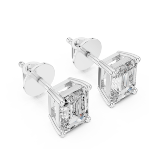 Pendientes clásicos con diamantes de laboratorio talla esmeralda y engaste de bisel, en oro blanco de 9K, 14K, 18K, oro amarillo, y moissanita para mujer, joyería fina. - Product Image 2