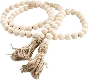 <b>Rustic</b> <b>Wooden</b> Bead Garland with Tassels Farmhouse Decorative Beads for Home Decor Boho Table Styling Tray Vase Accent - Product Image 1