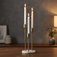 Ensemble de 3 porte-bougies modernes en marbre, finition dorée minimaliste, pour bougies coniques, pour table à manger, décoration de la maison