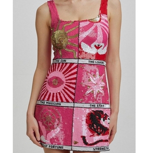 Pink Beaded Embroidery Sleeveless Dress Handcrafted Floral Pattern Women Apparel Party Wear Mini Skirt V <b>Neck</b> Cocktail Outfit - Product Image 2