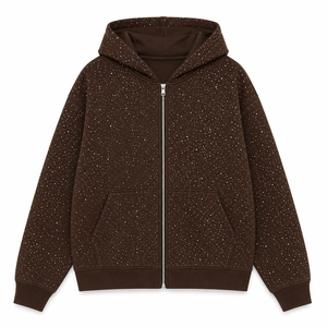 Sudadera con capucha de invierno personalizada 100% algodón con pedrería, cremallera completa, antiarrugas, de forro polar, para hombre, oversize, de peso pesado, estilo streetwear, lisa - Product Image 1