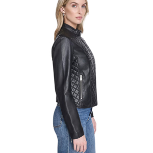Blouson bomber classique pour femme en cuir véritable, coupe ajustée, fermeture éclair, noir, logo personnalisé, prix d'usine, vente en gros - Product Image 6