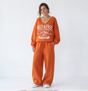 Ladies Oversize Printed <b>Tracksuit</b> 100% Cotton Loose Fit Sweat Suit <b>Women</b> Printing Mid Drawstring Waist Fleece Printing <b>Tracksuit</b> - Product Image 3
