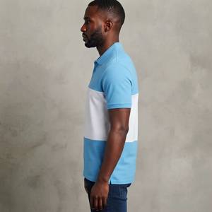 Men's Blue White Color Block Polo <b>Shirt</b> Short Sleeve Casual Cotton Pique Printed Logo Front - Product Image 5