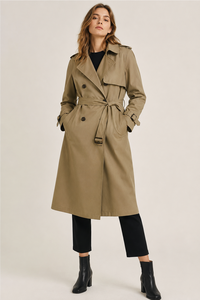 Manteau Trench Élégant pour Femme, Double Boutonnage, Long, Beige, en Coton et Polyester Tissé, Ceinturé, Hiver, Imperméable, Coupe-Vent, Manches Longues - Product Image 3