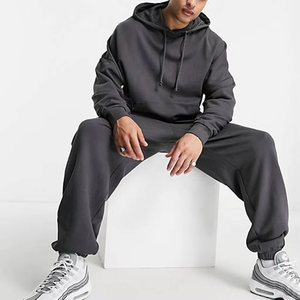 Ensemble deux pièces d'hiver, pulls oversize, pantalons longs décontractés, combinaison de sport en molleton à capuche pour hommes, 100% coton biologique, respectueux de l'environnement - Product Image 1