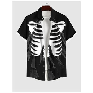 Wholesale Gothic Skeleton Print <b>Matching</b> <b>Couple</b> <b>Outfits</b> - Unisex Short-Sleeve Button-Up Shirt and Alternative Goth Camisole - Product Image 3