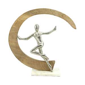 Escultura Moderna de Luna Creciente de Aluminio Plateado de 35.5cm de Alto x 10.5cm de Ancho x 36cm de Largo, Figura Decorativa Artística para Mesa, Hecha a Mano - Product Image 3