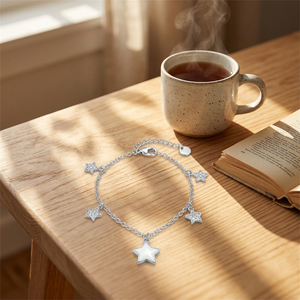 Bracelet chaîne à breloques étoiles à 4 couches plaqué rhodium avec strass en cristal, certifié sécurité européen, cadeau de bijoux mignon pour femme - Product Image 6